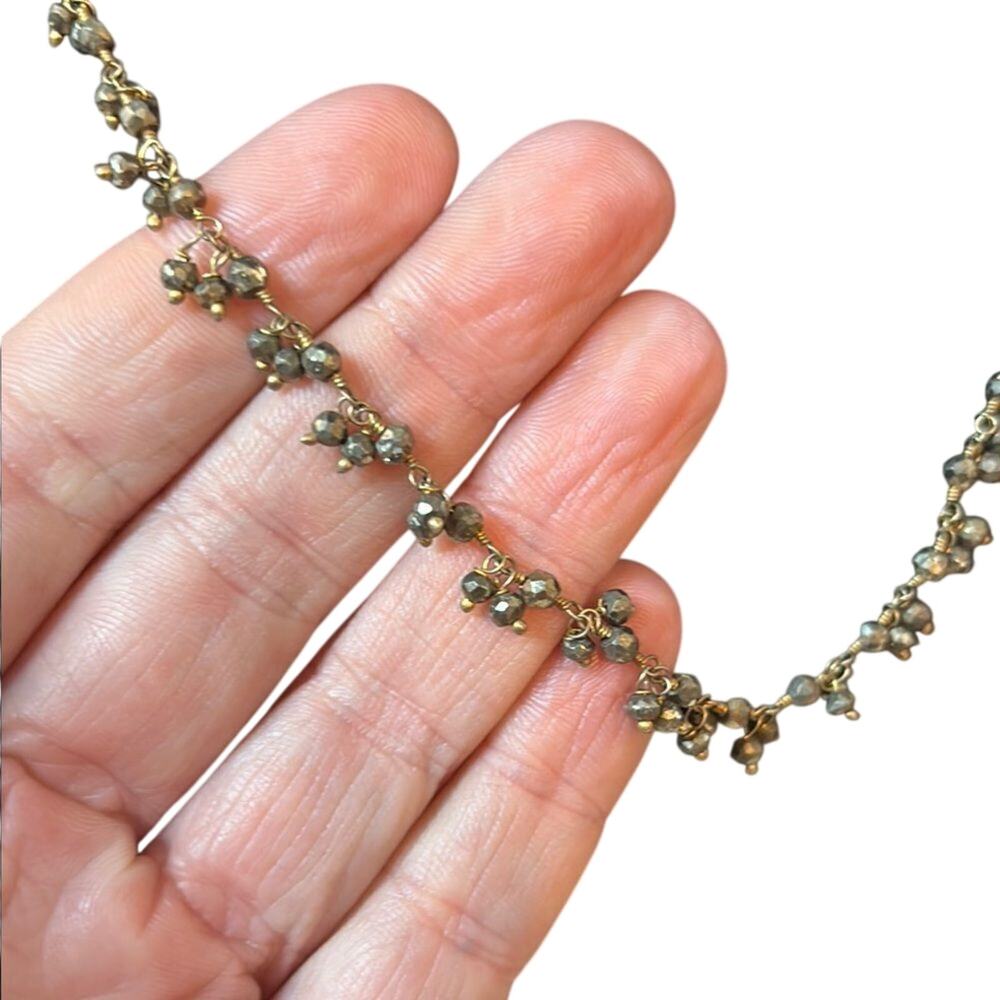 Gold Tone Crystal Cluster Necklace 16” Floral Vine Collar Statement Necklace